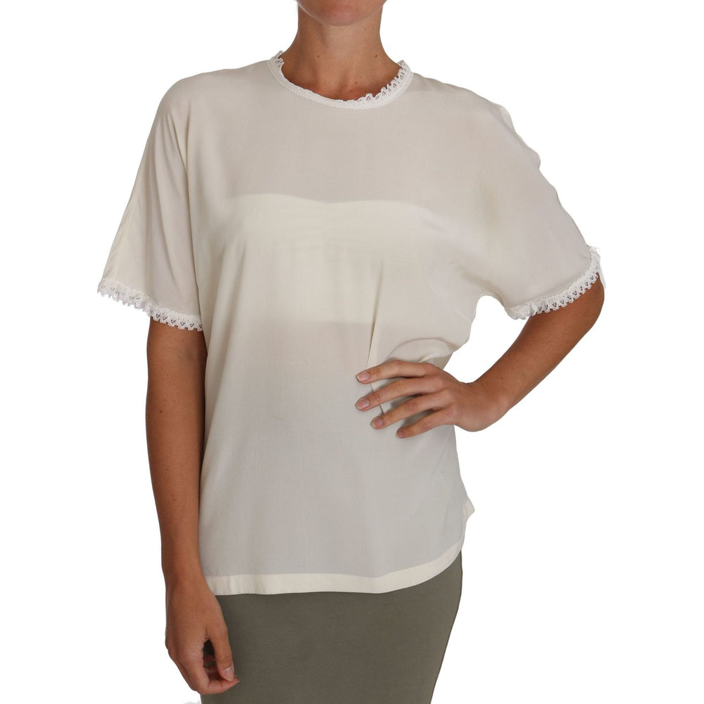Dolce & Gabbana Cream Silk Lace-Detailed Blouse Top Dolce & Gabbana Gray