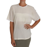 Dolce & Gabbana Cream Silk Lace-Detailed Blouse Top Dolce & Gabbana Gray