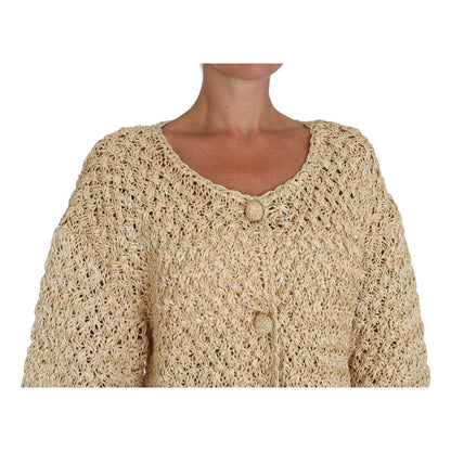 Dolce & Gabbana Beige Cardigan Crochet Knitted Raffia Sweater