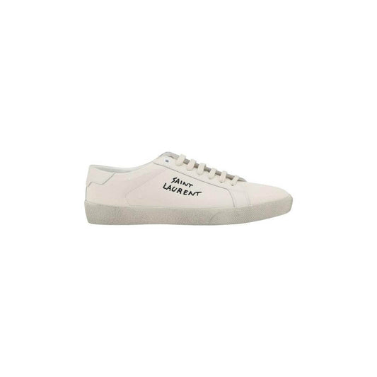 Saint Laurent SL06 Signa Sneakers with monogram, cotton fabric, round toe, and flat crater sole. Elegant and minimalist design.