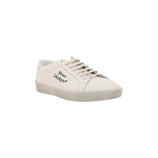 Saint Laurent SL06 Signa sneakers featuring minimalist design and monogram detailing with lace-up closure on flat crater sole.