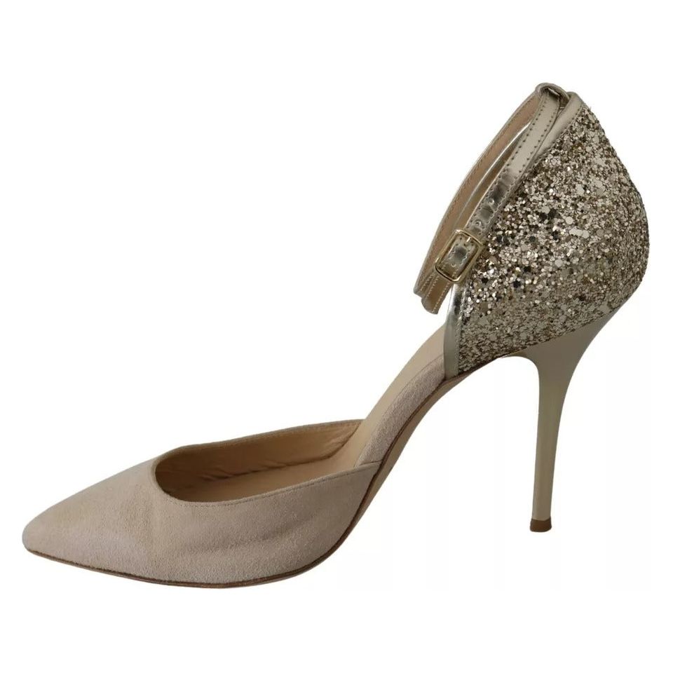 Elisabetta Franchi Beige Linen Ankle Strap High Heels Shoes LA8355-37.5