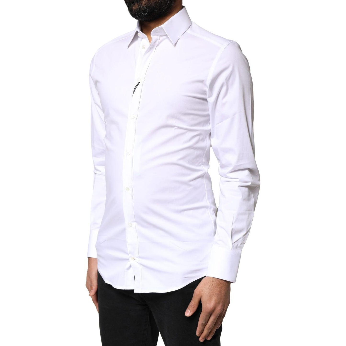 Dolce & Gabbana White GOLD Cotton Long Sleeves Dress Shirt