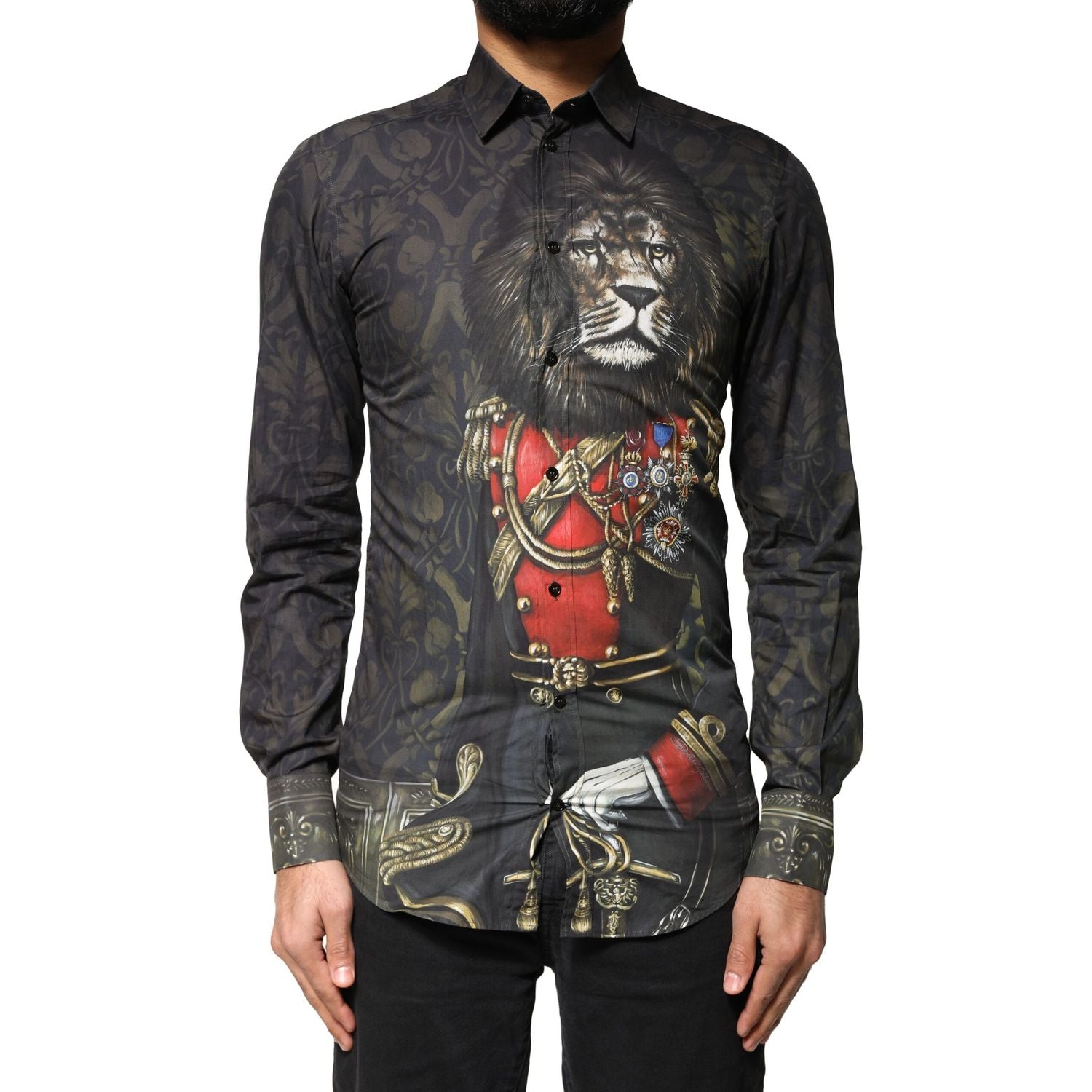 Dolce & Gabbana Black Royal Pet Portrait GOLD Dress Shirt