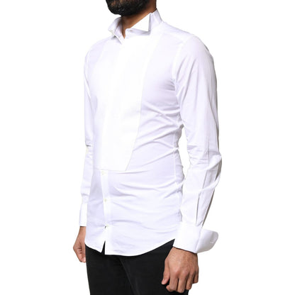 Dolce & Gabbana White GOLD Cotton Poplin Bib Formal Men Dress Shirt