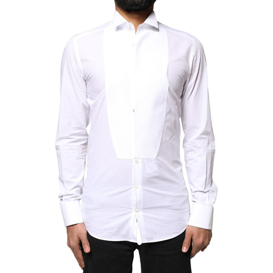 Dolce & Gabbana White GOLD Cotton Poplin Bib Formal Men Dress Shirt TSH90181-37