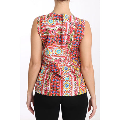 Dolce & Gabbana Carretto Print Pure Cotton Tank Top Floral Blouse