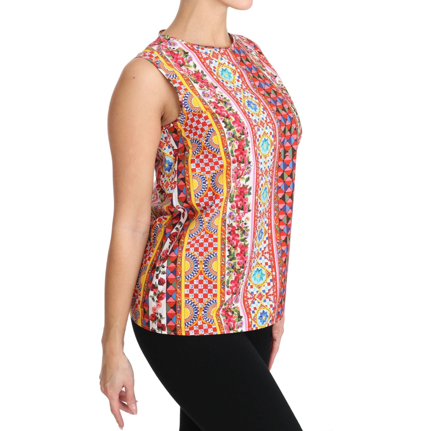 دولتشي آند غابانا كاريتو قميص بدون أكمام بطبعات من القطن الخالص