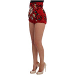 Dolce & Gabbana Red Silk Crystal Roses Shorts