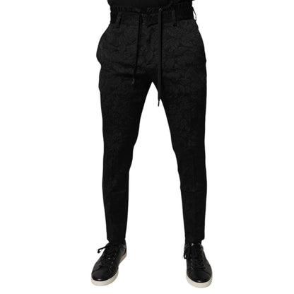 Dolce & Gabbana Black Brocade Polyester Skinny Dress Pants