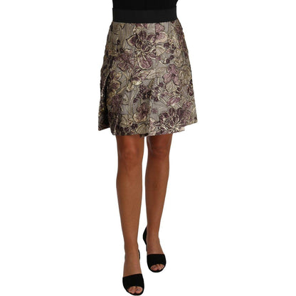 Dolce & Gabbana A-Line Mini Floral Print Jaquard Skirt