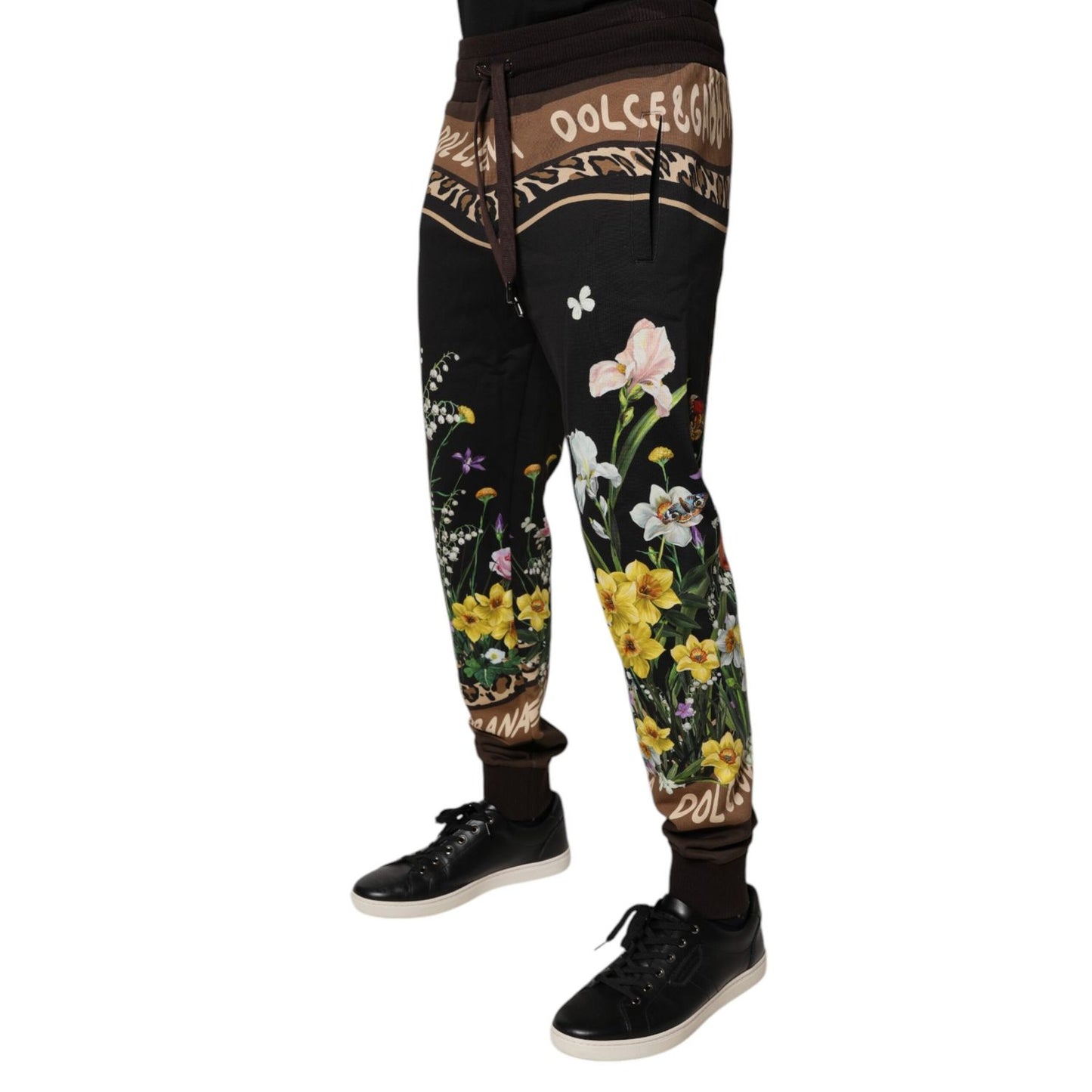Dolce & Gabbana Black Floral Cotton Jogger Sweatpants Pants