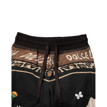 Dolce & Gabbana Black Floral Cotton Jogger Sweatpants Pants