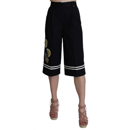 Dolce & Gabbana Black Cotton Cropped Embellished Pants Jeans & Pants