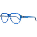 Guess Blue Men Glasses Frame in blue acetate, aviator style with full-rim. Features demo lenses, dimensions 56-14-145, includes branded case.