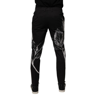 Dolce & Gabbana Black Cotton Floral Skinny Dress Pants