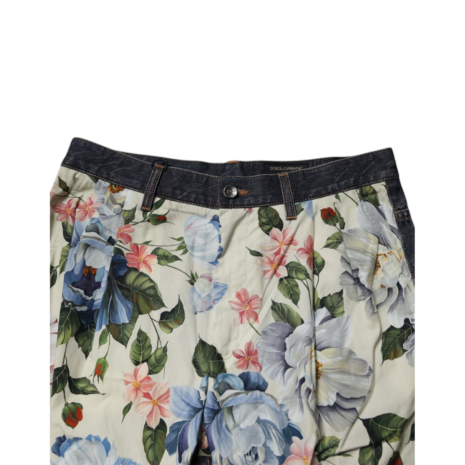 Dolce & Gabbana Beige Blue Floral Cotton Men Denim Jeans