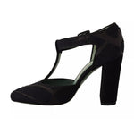 Paola D'Arcano Black Suede Leather Block Heels Sandals Shoes