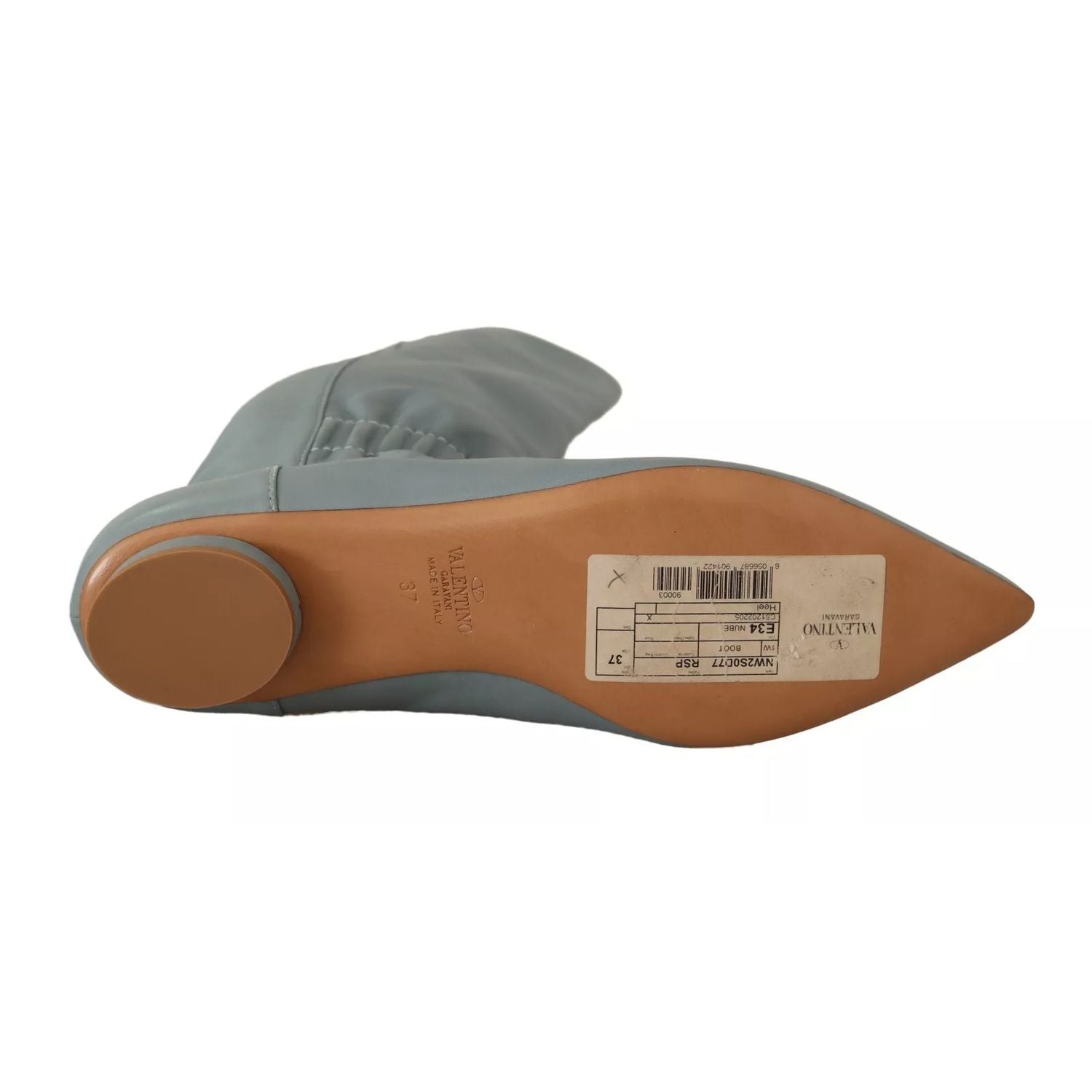 Valentino Blue Leather Elastic Flats Pull On Knee High Boots Shoes