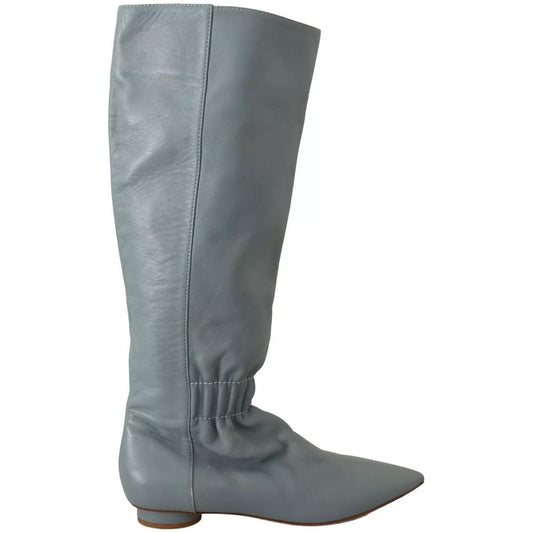 Valentino Blue Leather Elastic Flats Pull On Knee High Boots Shoes LA9568-37