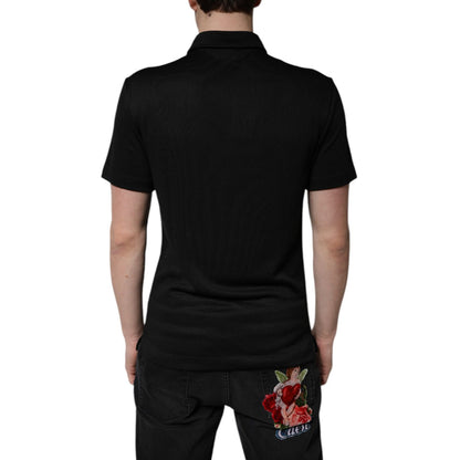Dolce & Gabbana Black Polyester DG Logo Collared Polo T-shirt