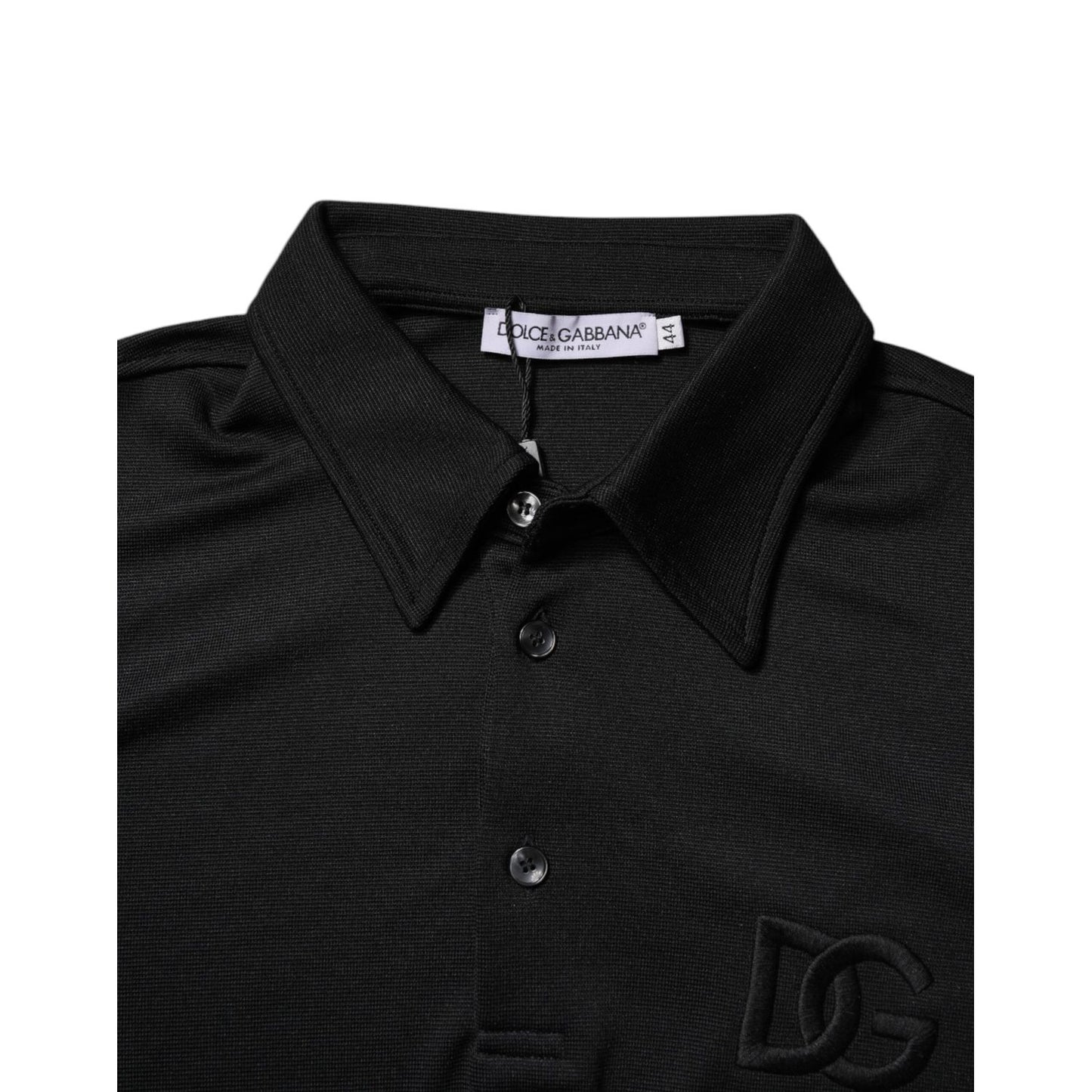 Dolce & Gabbana Black Polyester DG Logo Collared Polo T-shirt