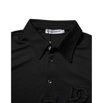 Dolce & Gabbana Black Polyester DG Logo Collared Polo T-shirt
