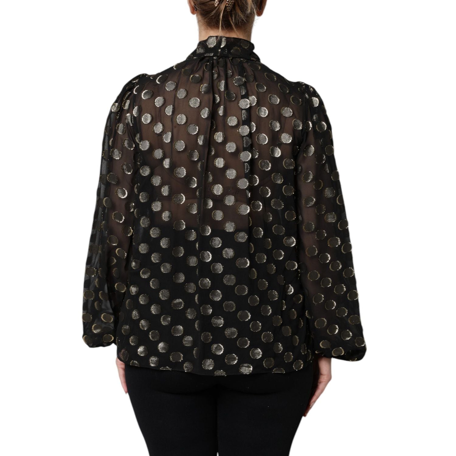 Dolce & Gabbana Black Sheer Tied Neck Polka Dots Blouse Top