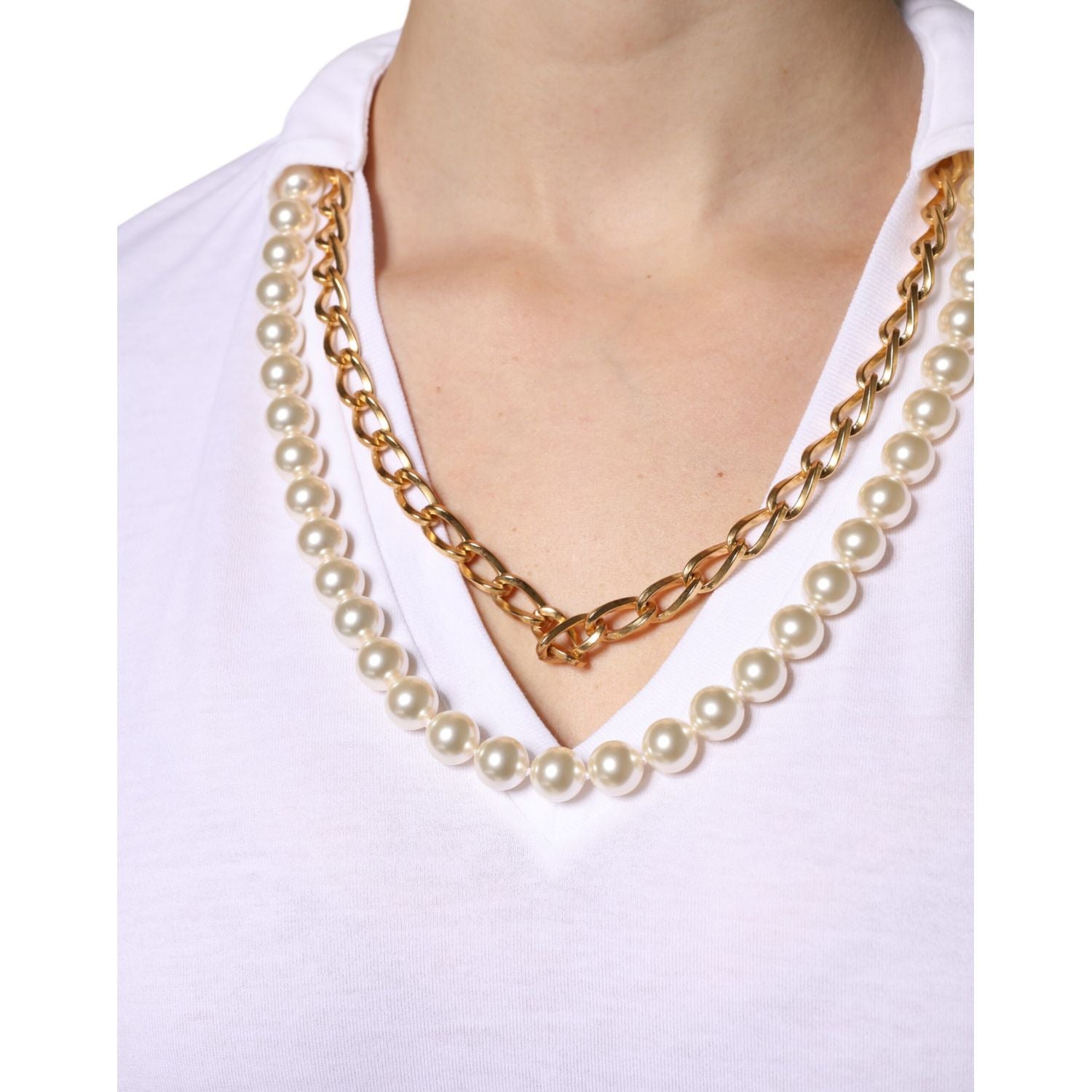 Dolce & Gabbana White Necklace Cotton Short Sleeve T-shirt