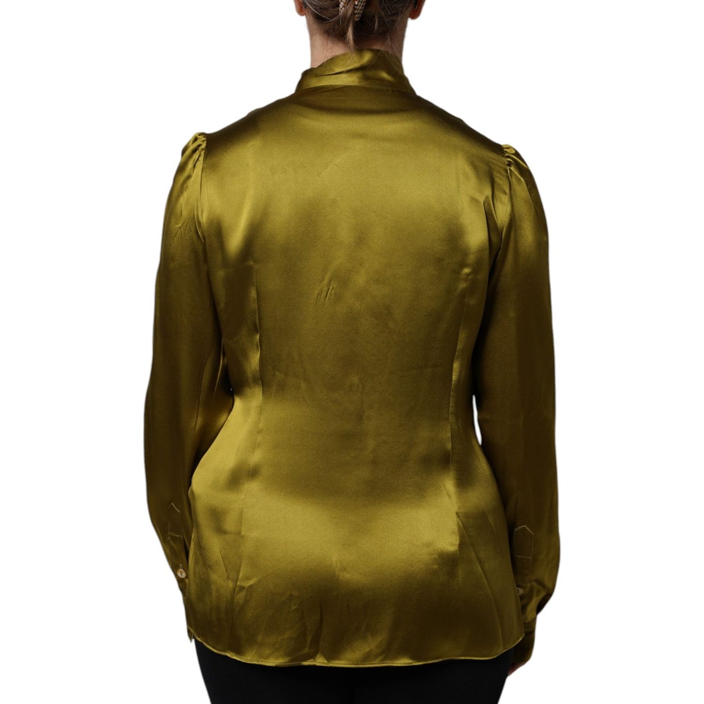 Dolce & Gabbana Olive Green Ascot Collar Long Sleeve Blouse Top TSH878634-46