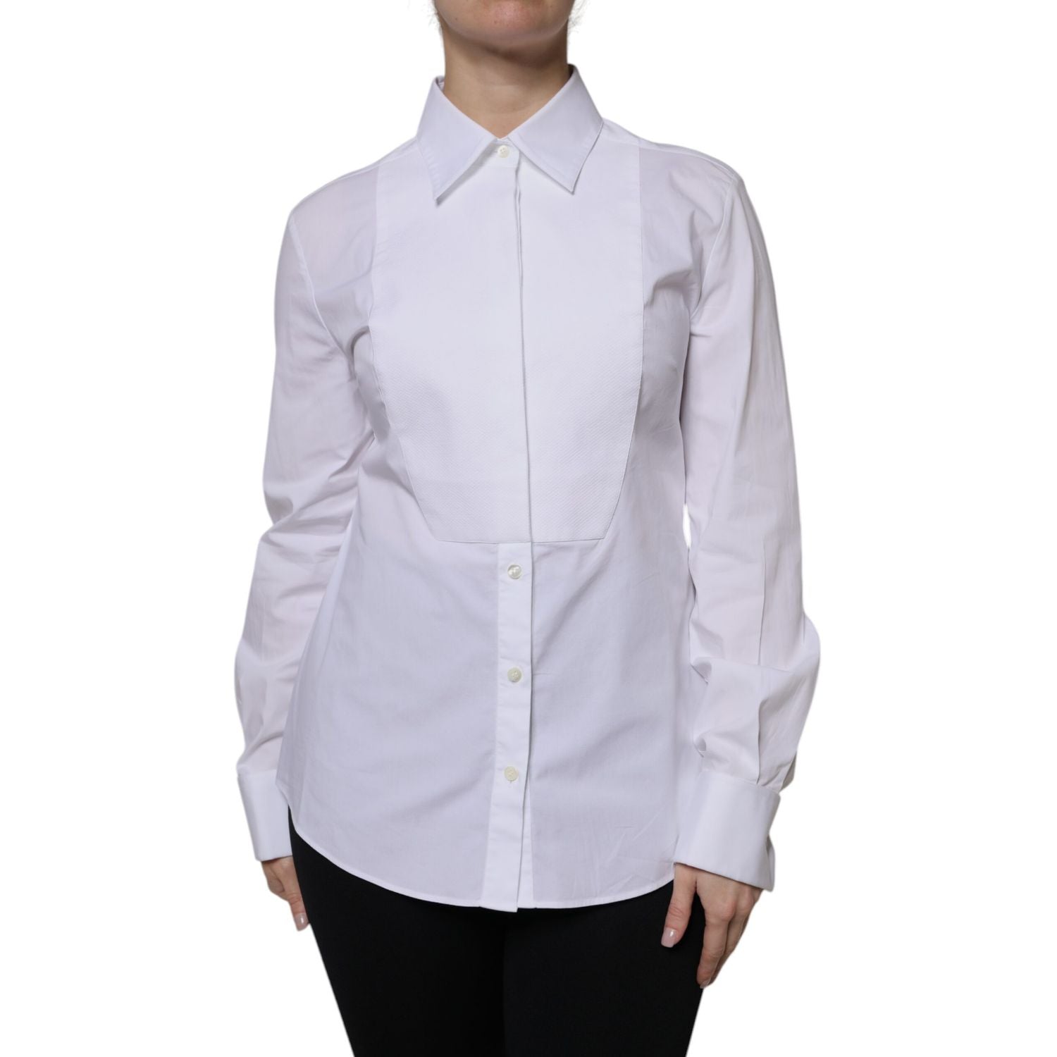 Dolce & Gabbana White Cotton Dress Collared Dress Shirt Top