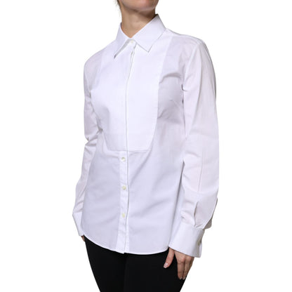 Dolce & Gabbana White Cotton Dress Collared Dress Shirt Top