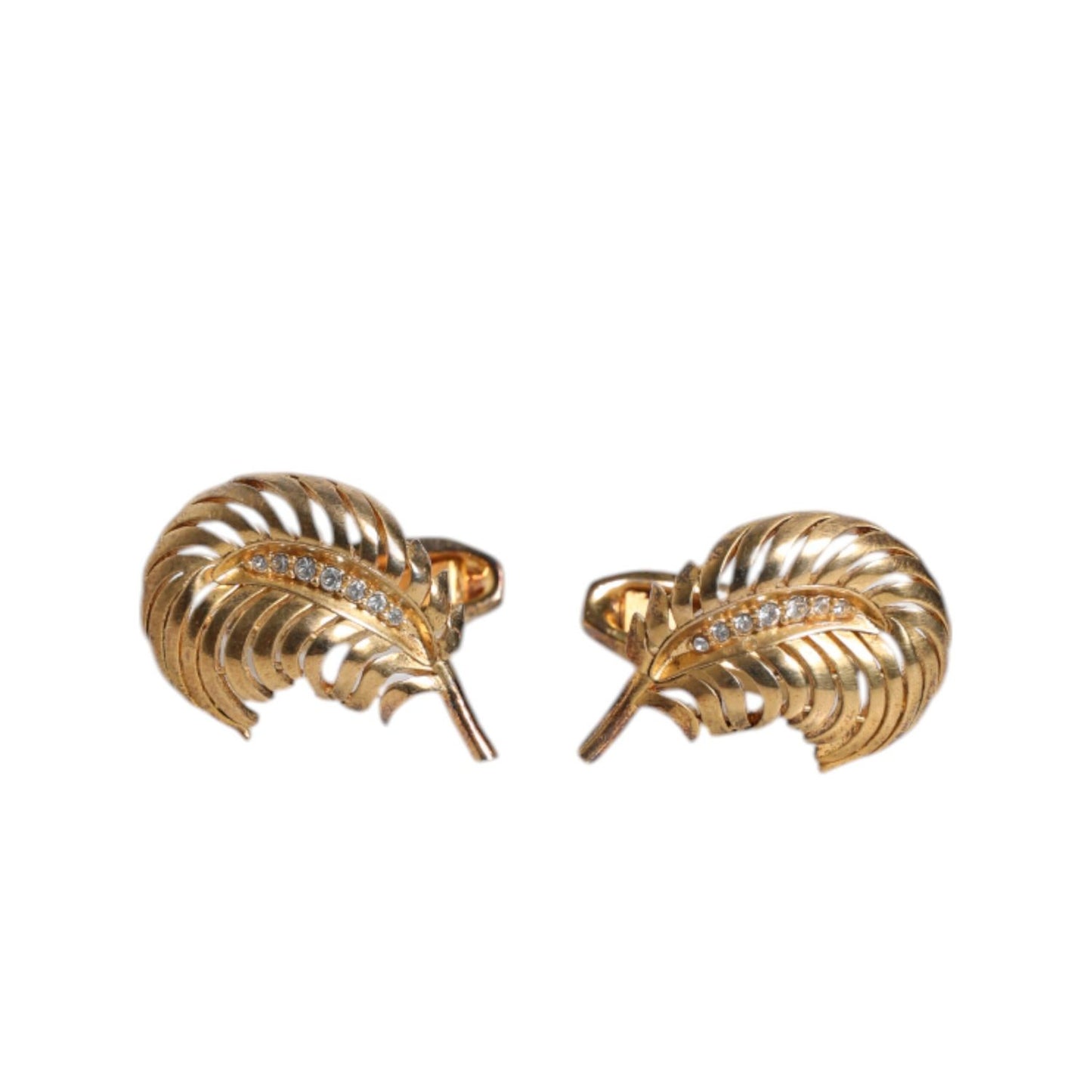 Dolce & Gabbana Gold 925 Sterling Silver Crystal Leaf Accessory Cufflink