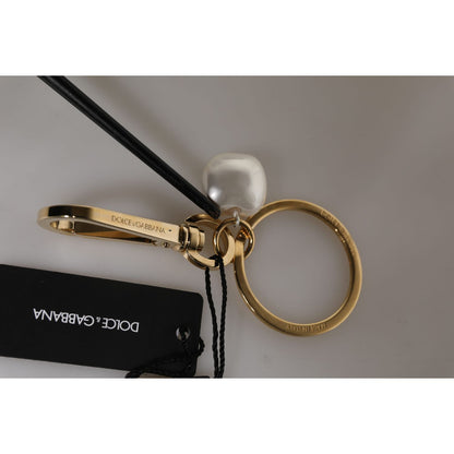 Dolce & Gabbana Chic Gold Brass Faux Pearl Letter Charm Keyring Keychain