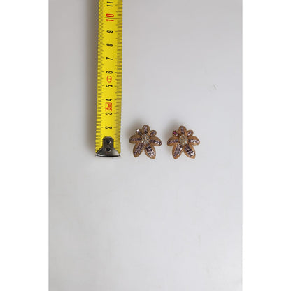 Dolce & Gabbana Gold Brass Purple Flower-Shaped Crystals Clip On Earrings