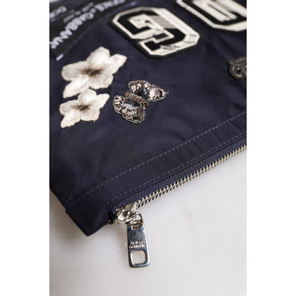 Dolce & Gabbana Blue DG Logo Patch Embellished Pouch Clutch Bag
