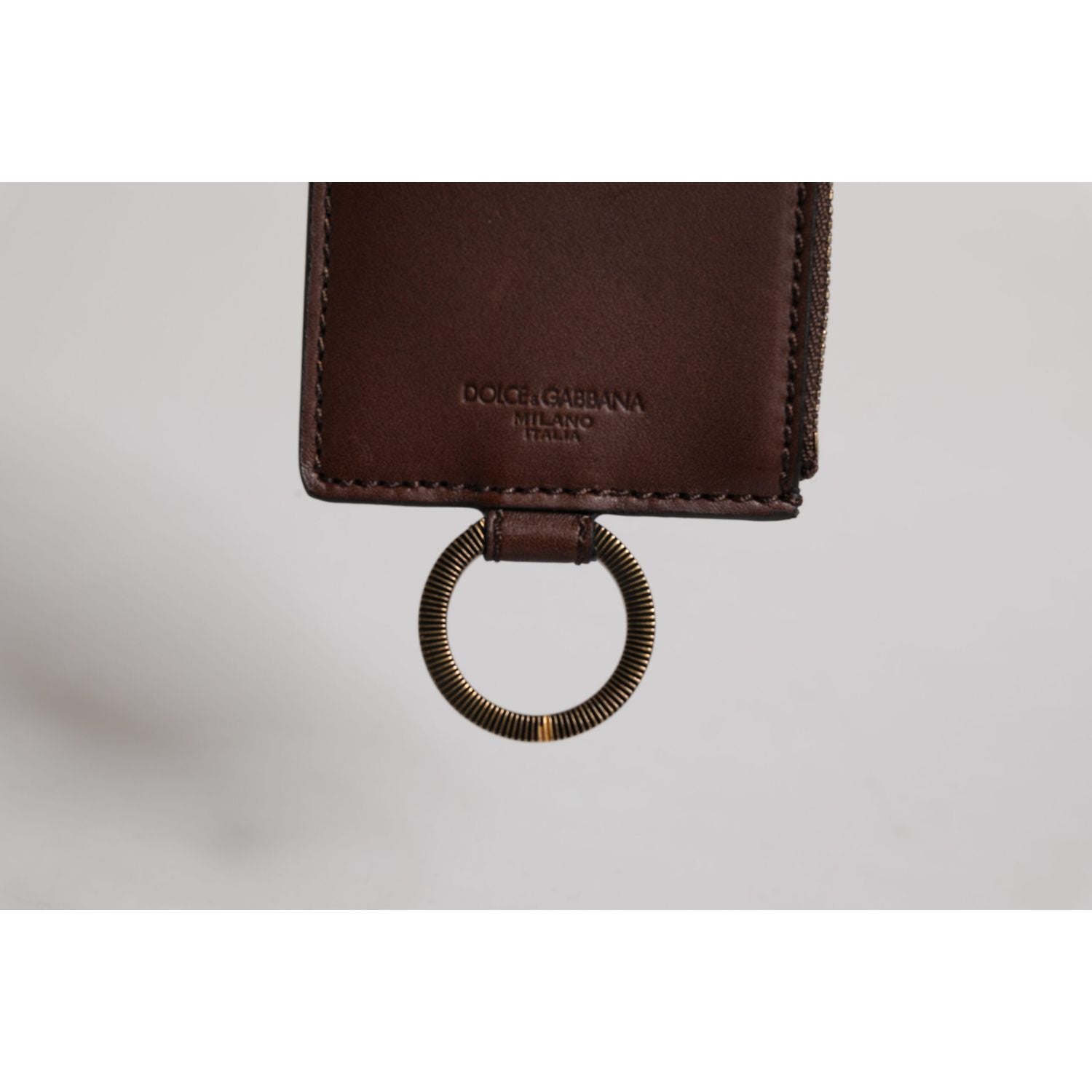 Dolce & Gabbana Brown Calf Leather Lanyard Logo Card Holder Wallet