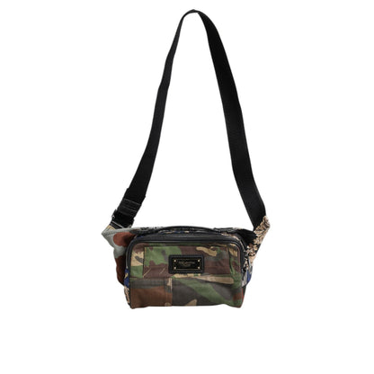 Dolce & Gabbana Multicolor Camouflage Patchwork Logo Waist Fanny Pack Bag