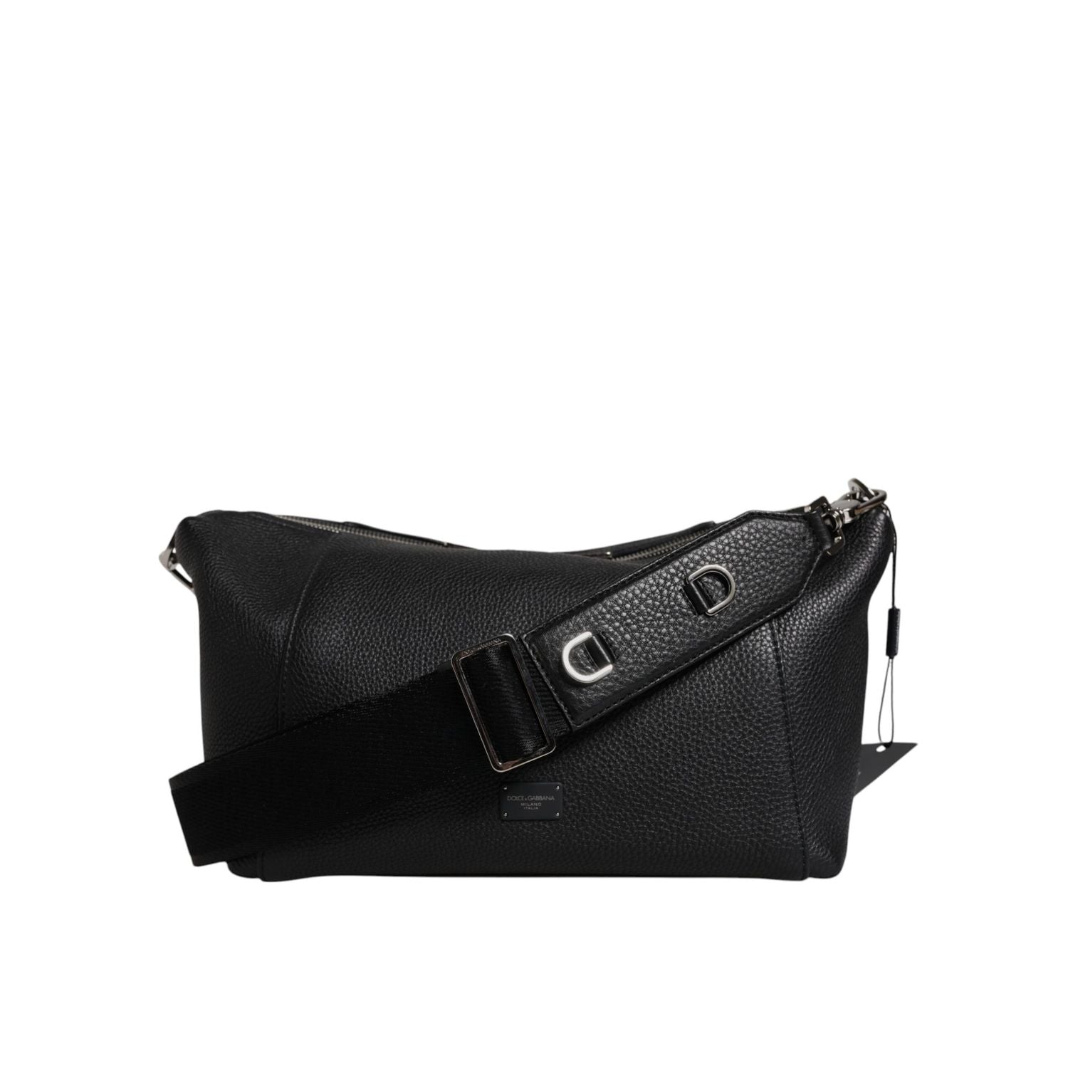 Dolce & Gabbana Black Leather Logo Plaque Shoulder Crossbody Bag