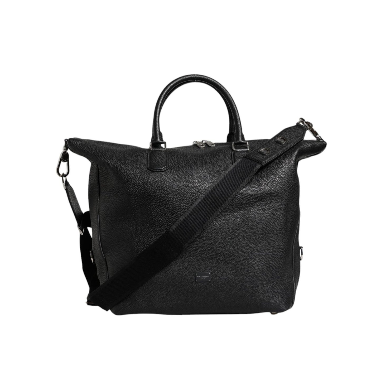 Dolce & Gabbana Black Calfskin Leather Men Shoulder Duffle Bag BAG4347