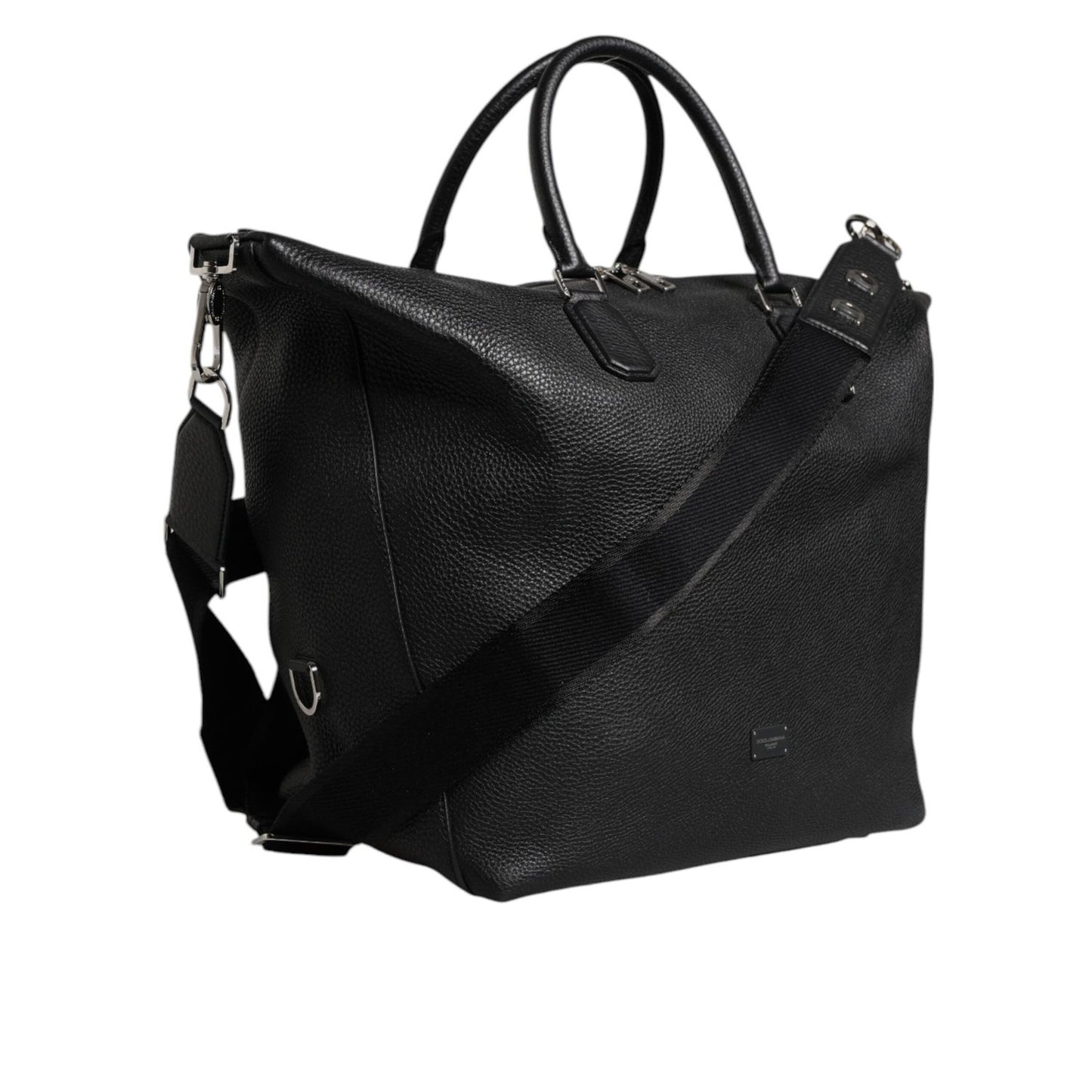 Dolce & Gabbana Black Calfskin Leather Men Shoulder Duffle Bag BAG4347