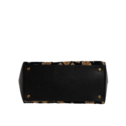 Dolce & Gabbana Black Floral Jacquard Handbag Shoulder Tote Bag