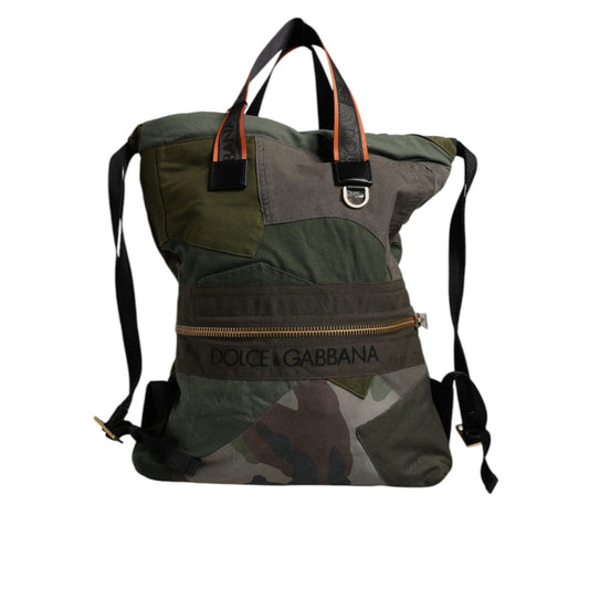 Dolce & Gabbana Military Green Patchwork Rucksack Backpack Bag BAG4400