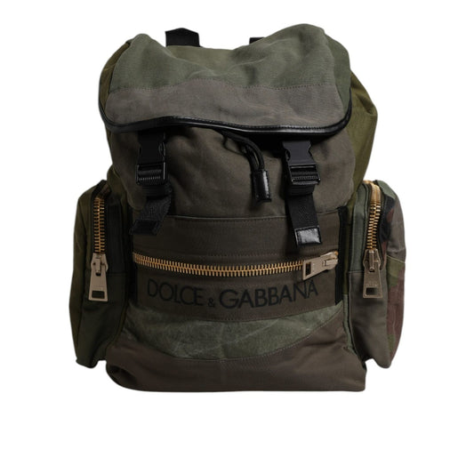 Dolce & Gabbana Military Green Patchwork School Backpack Bag BAG4451