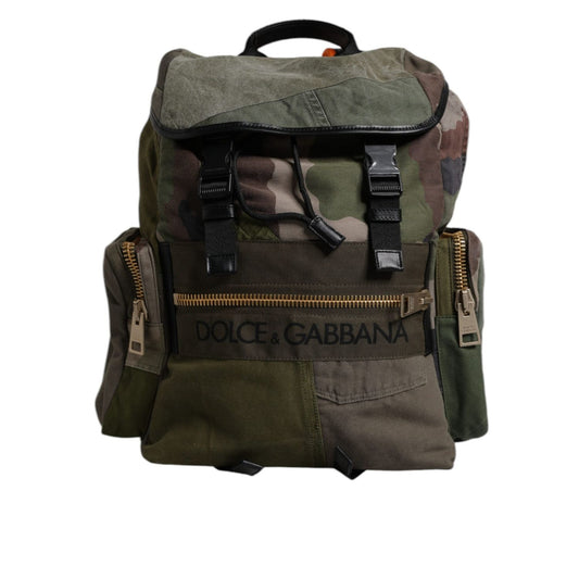 Dolce & Gabbana Military Green Patchwork School Backpack Bag BAG4456