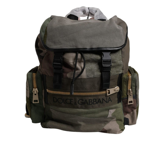 Dolce & Gabbana Military Green Patchwork School Backpack Bag BAG4458
