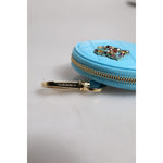 Dolce & Gabbana Light Blue Lamb Leather DG Crystal Round Coin Purse Wallet BAG4269