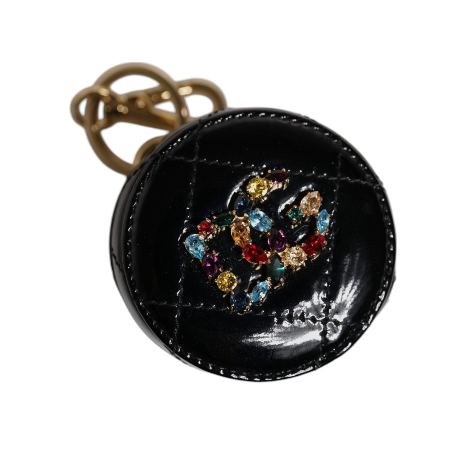 Dolce & Gabbana Black Lamb Leather DG Crystal Round Coin Purse Wallet