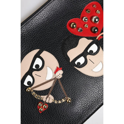 Dolce & Gabbana Black #DGFamily Embellished Leather Clutch Bag