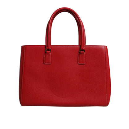 Dolce & Gabbana Red Calfskin Leather Logo Plaque Top Handle Bag